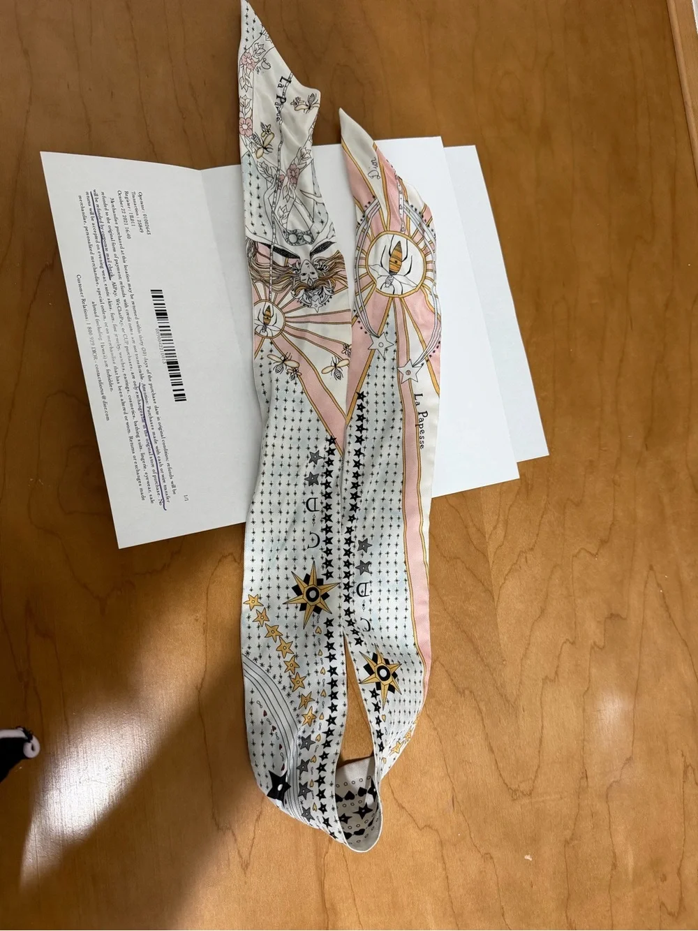 Authentic Dior Star-Print Silk Twilly in White, Pink and Gold